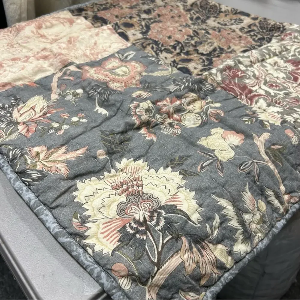 2 Pottery Barn Rosalyn Patchwork Euro Sham Floral Print Bedding Pillow Cover NWT